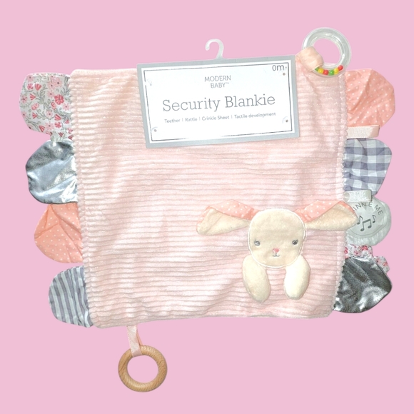 Modern Baby Other - Bunny Security Blanket Baby Lovey Teether Rattle Crinkle Easter Nursery Photos